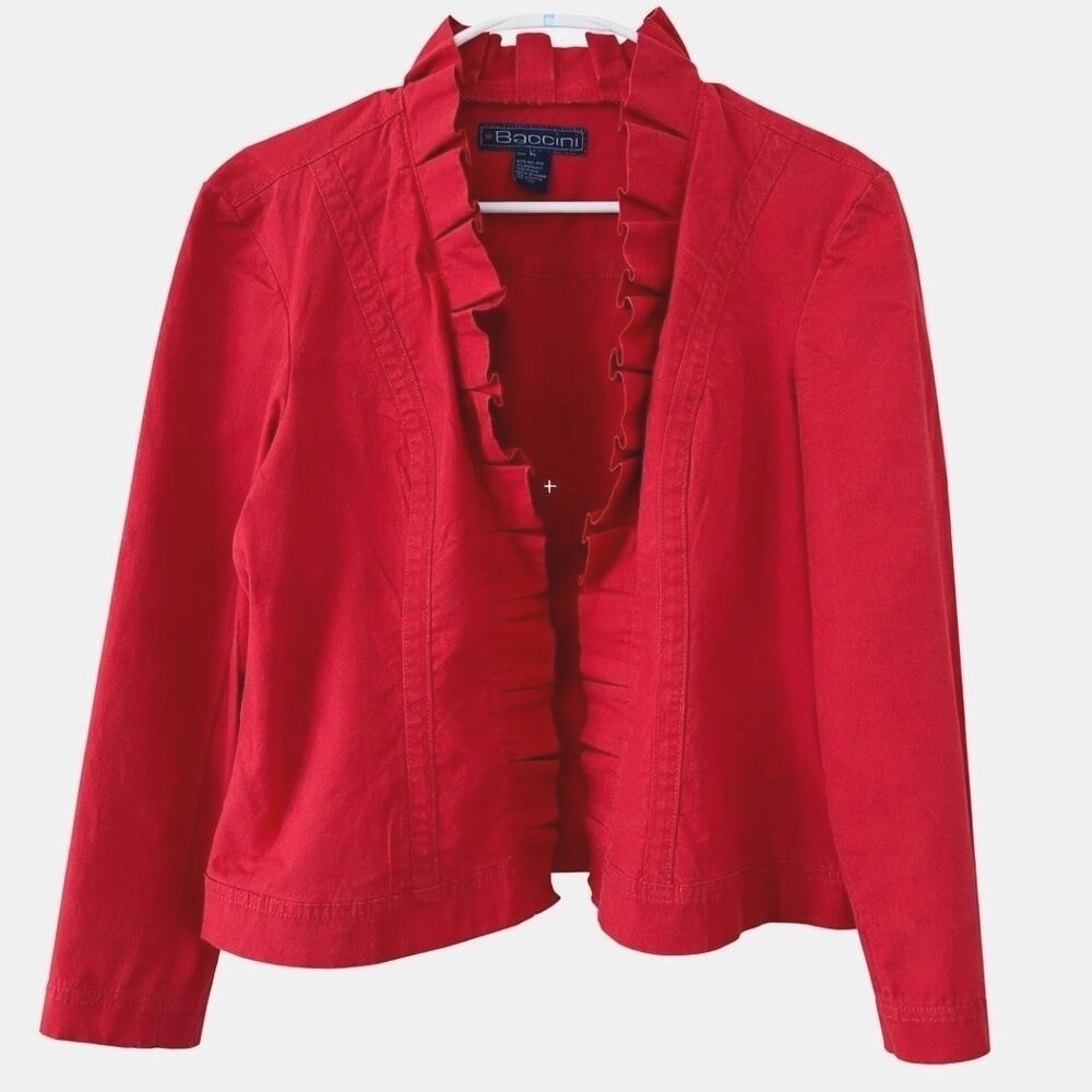 Vintage Baccini Red Open Front Ruffled Business Casual Blazer - Size XL